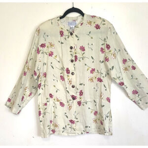 Vintage Saks Fifth Ave Linen Top Sz S Pastel Yellow Floral Folio Collection
